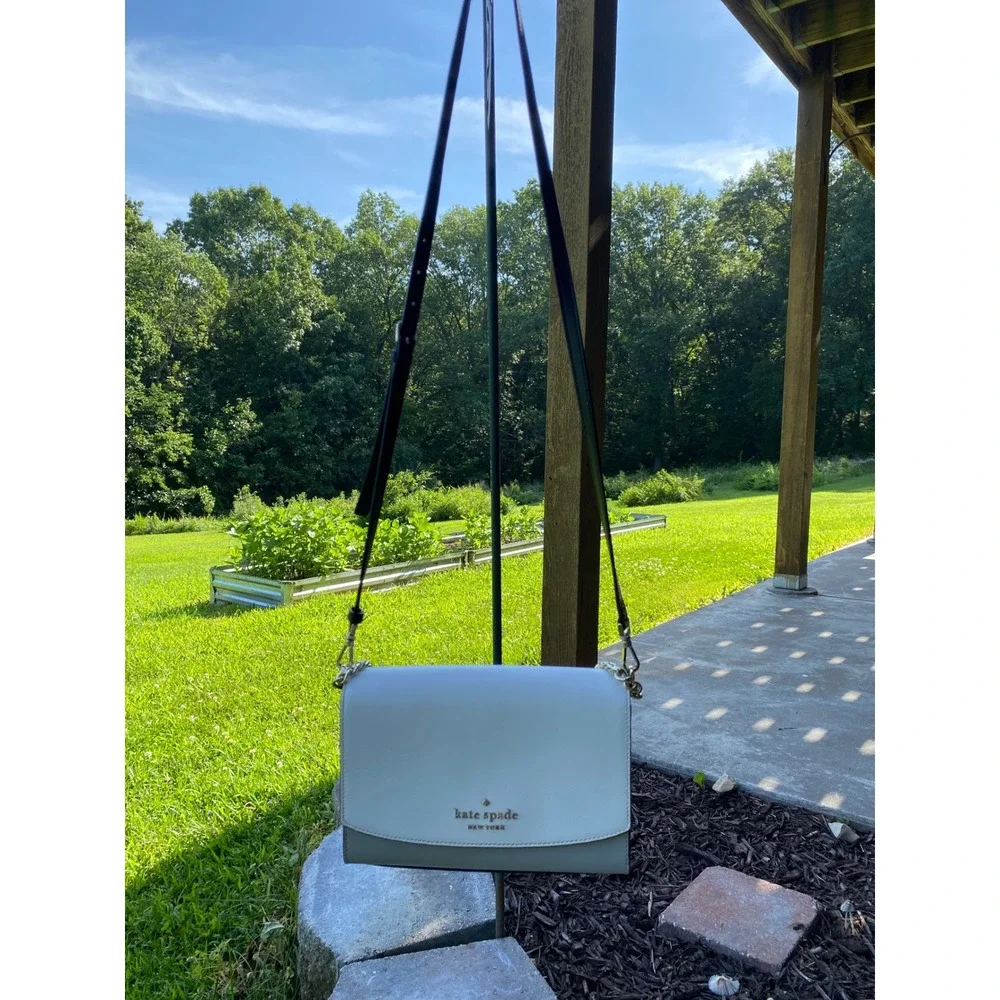 Kate Spade Carson Flap Bag Colorblock Convertible Crossbody Gray White Leather